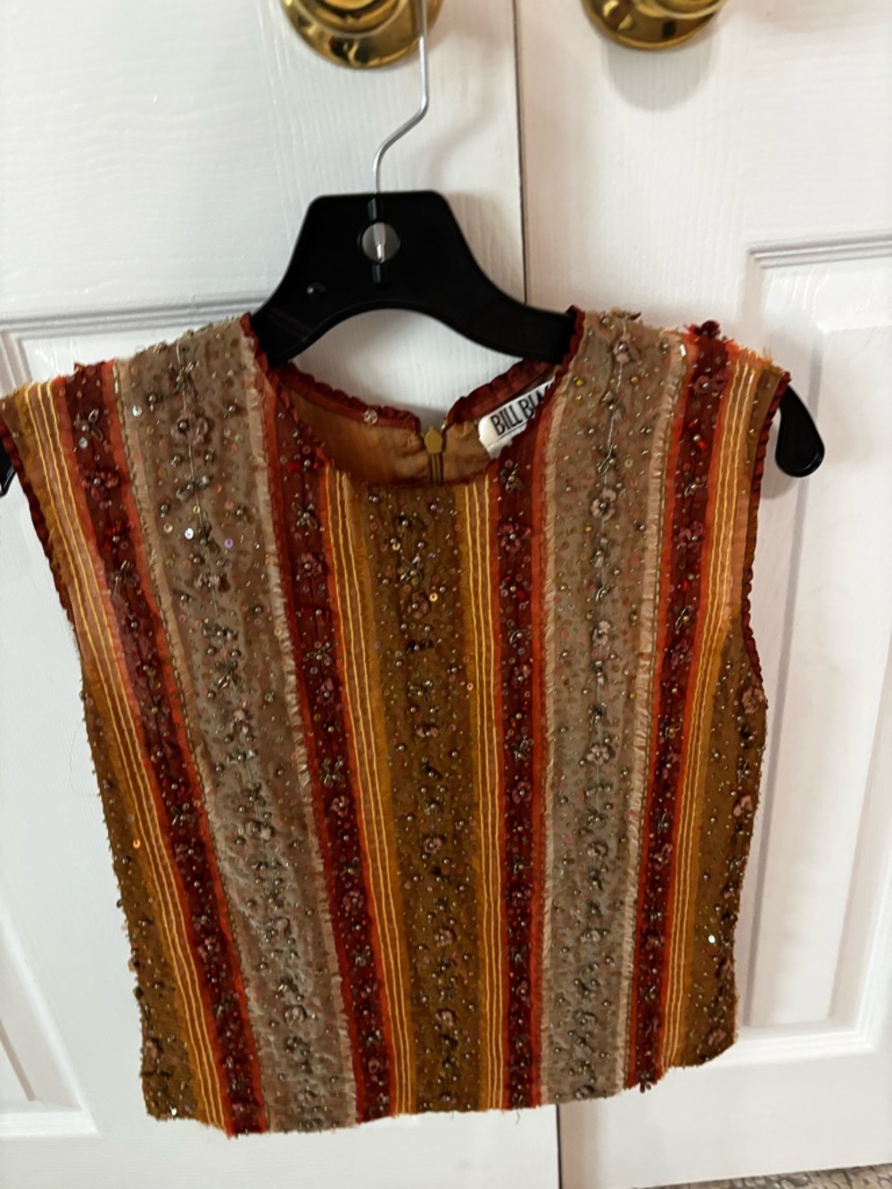 Bill Blass Beaded beaded Shell Top in Rust, Gold & Taupe size 8 vintage